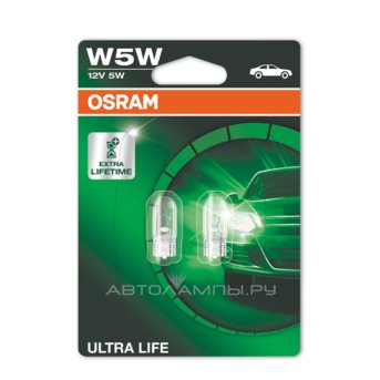 W5W 12V-5W (W2,1x9,5d) (увелич. срок службы) Ultra Life (блистер 2шт.) 2825ULT-02B