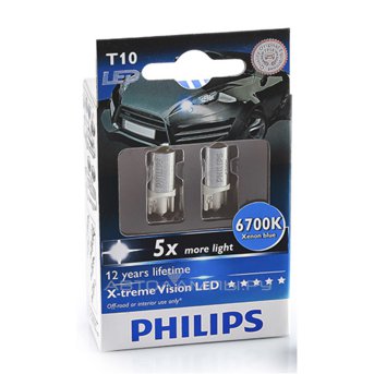 W5W 12V-LED (W2,1x9,5d) 6700K 1,0W X-tremeVision LED (ку.2шт.) WBT10 129326700KX2